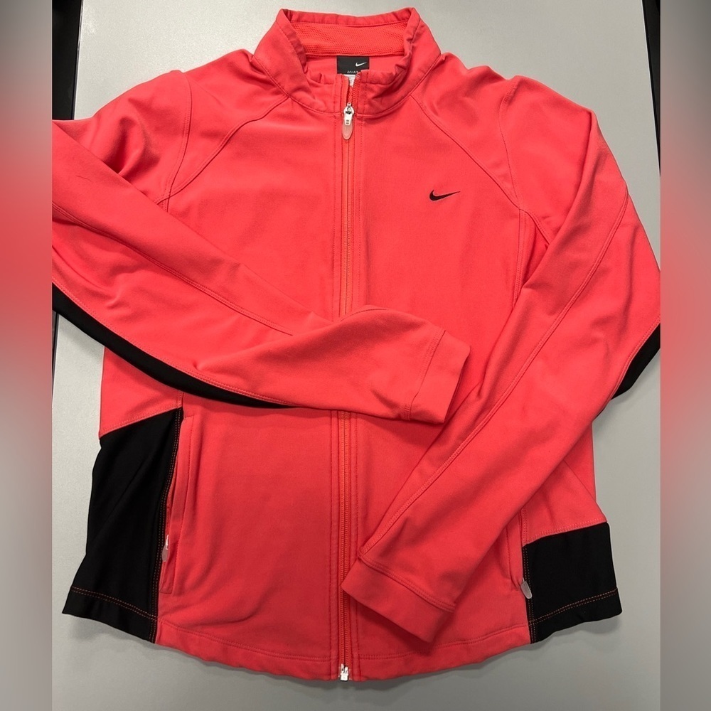 Nike Jacket Womens L Full Zip Track Coat Run Mock Neck Dri-fit Melon Black Color